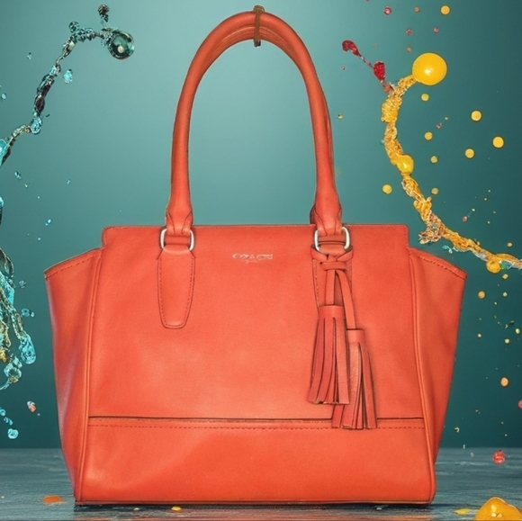 Coach Legacy Red Orange Leather Tote Bag With Tassels. Hand Bag - Picture 8 of 8